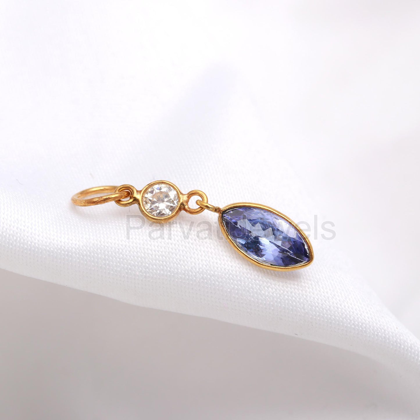 AA Natural Tanzanite With Moissanite Charm, Solid 18k Gold Charm, Handmade Charm, December Birthstone Charm, Tanzanite Charm, Gold Pendant