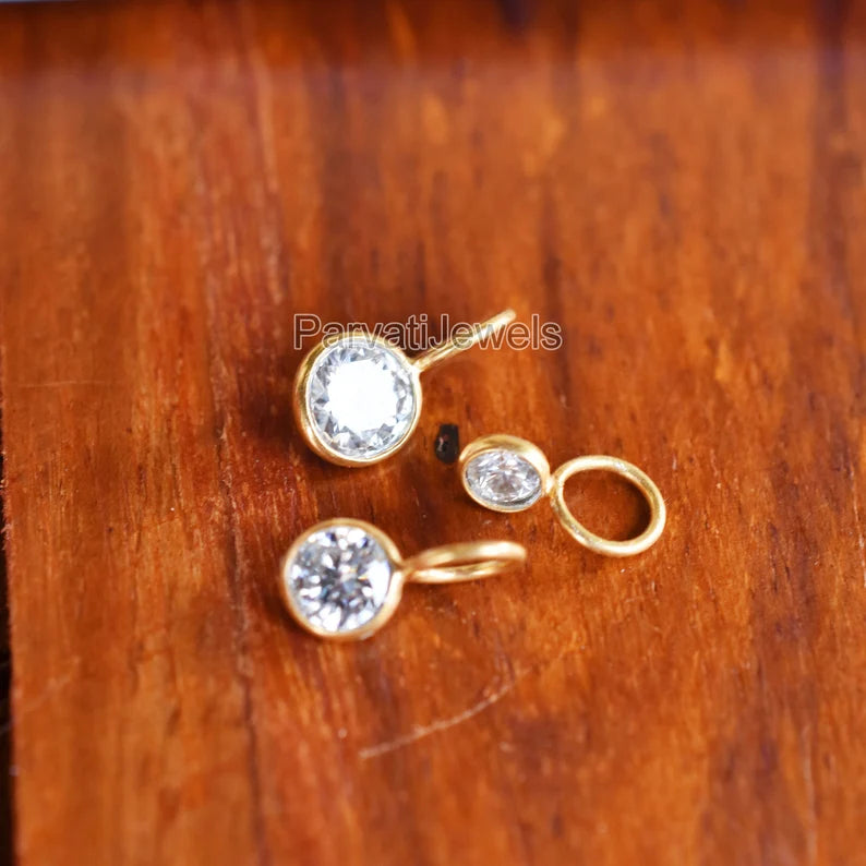 Natural Moissanite Charm, Moissanite Charm, 18k Solid Gold Charm, Gold Charm, Charm Pendant, Charm Necklace, Handmade Gold Charm
