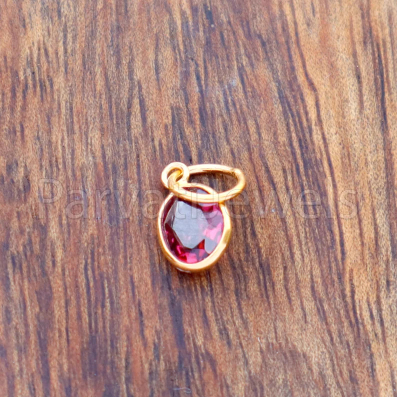Rhodolite Garnet Charm, 18k Solid Gold Charm, Natural Garnet Charm, Gold Charm, Charm Pendant, Charm Necklace, Handmade Gold Charm