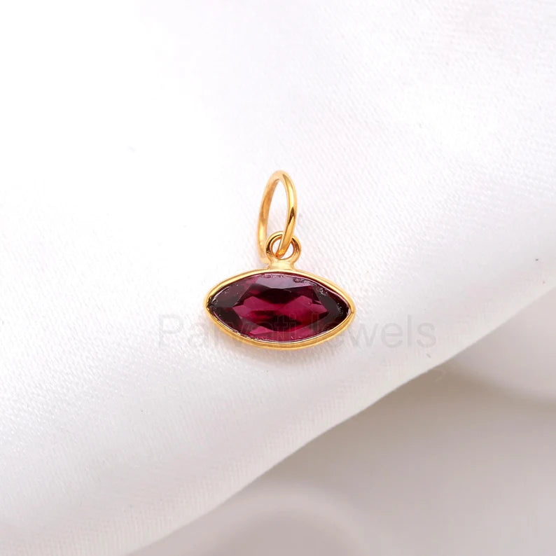 Natural Rhodonite Garnet Charm, 18k Solid Gold Charm, AA Garnet Charm, Gold Charm, Charm Pendant, Gold Charm Necklace, Handmade Gold Charm