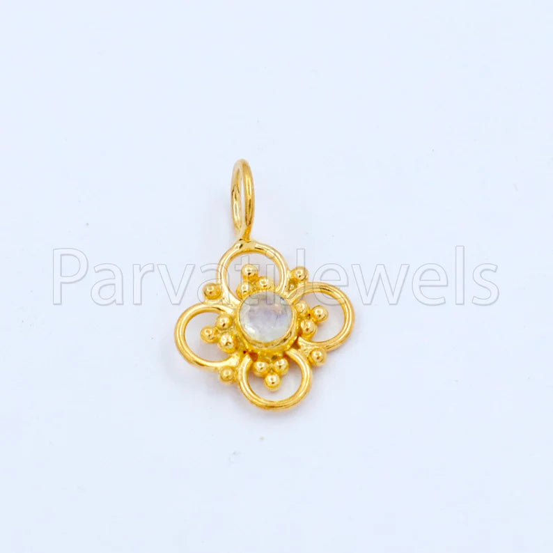Natural Rainbow Moonstone Charm, 18k Solid Gold Charm, Handmade Gold Charm, Designer Charm Pendant, Charms Necklace, Rainbow Moonstone Charm