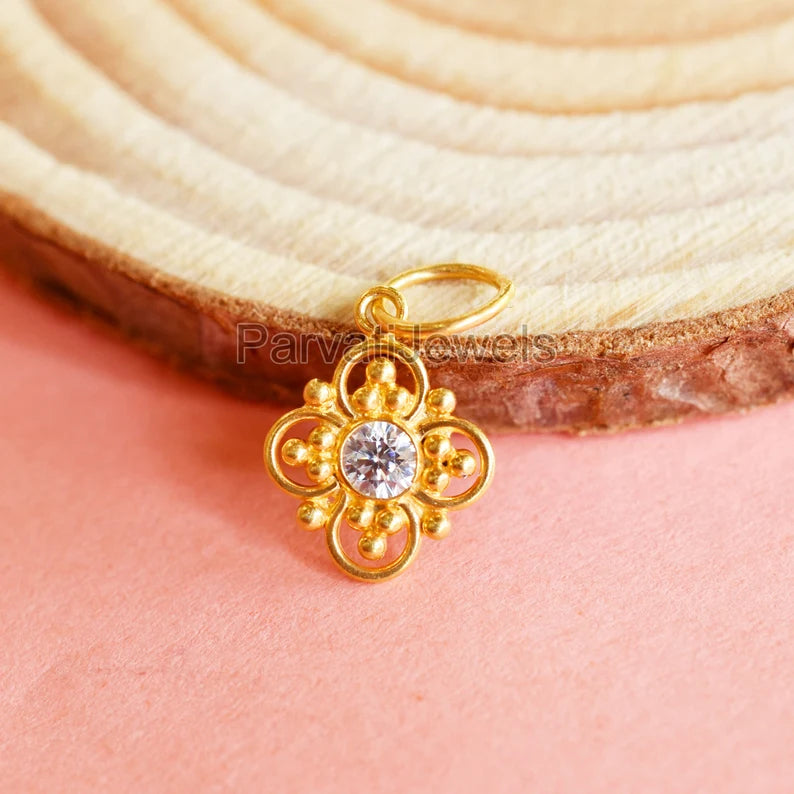 Natural Moissanite Solid 18k Gold Pendant, Charm Pendant, Handmade Gold Moissanite Charm, Charm Necklace, Handmade Women Charm, Gift For Her