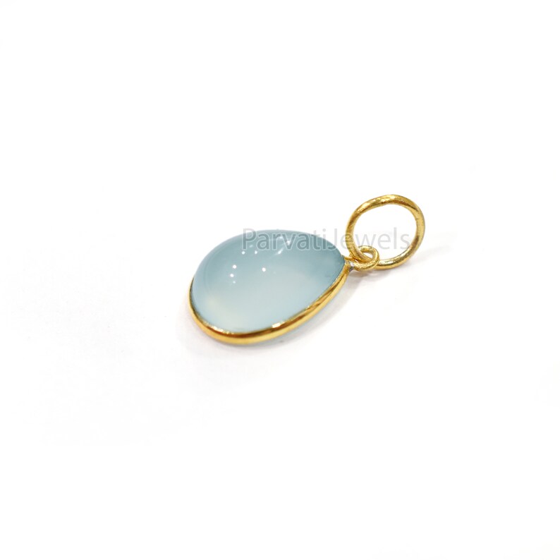 Natural White Chalcedony Solid Gold 18K Charm, 18k Solid Gold Charm, Tear Drop Shape Chalcedony Gold Charm, Handmade Charm For Gifting