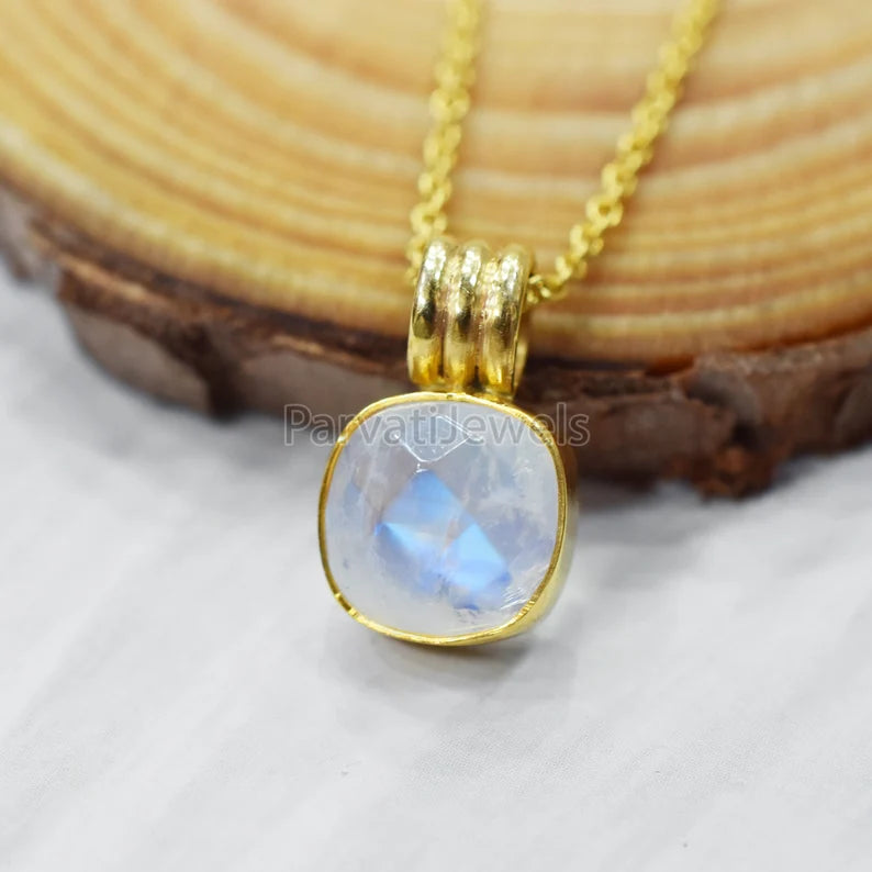 1 Pc Beautiful Big Size Rainbow Moonstone 18k Solid Gold Charm Pendant, 18K Solid Gold Charm, Natural Moonstone Charm, Handmade Gold Charm Jewelry