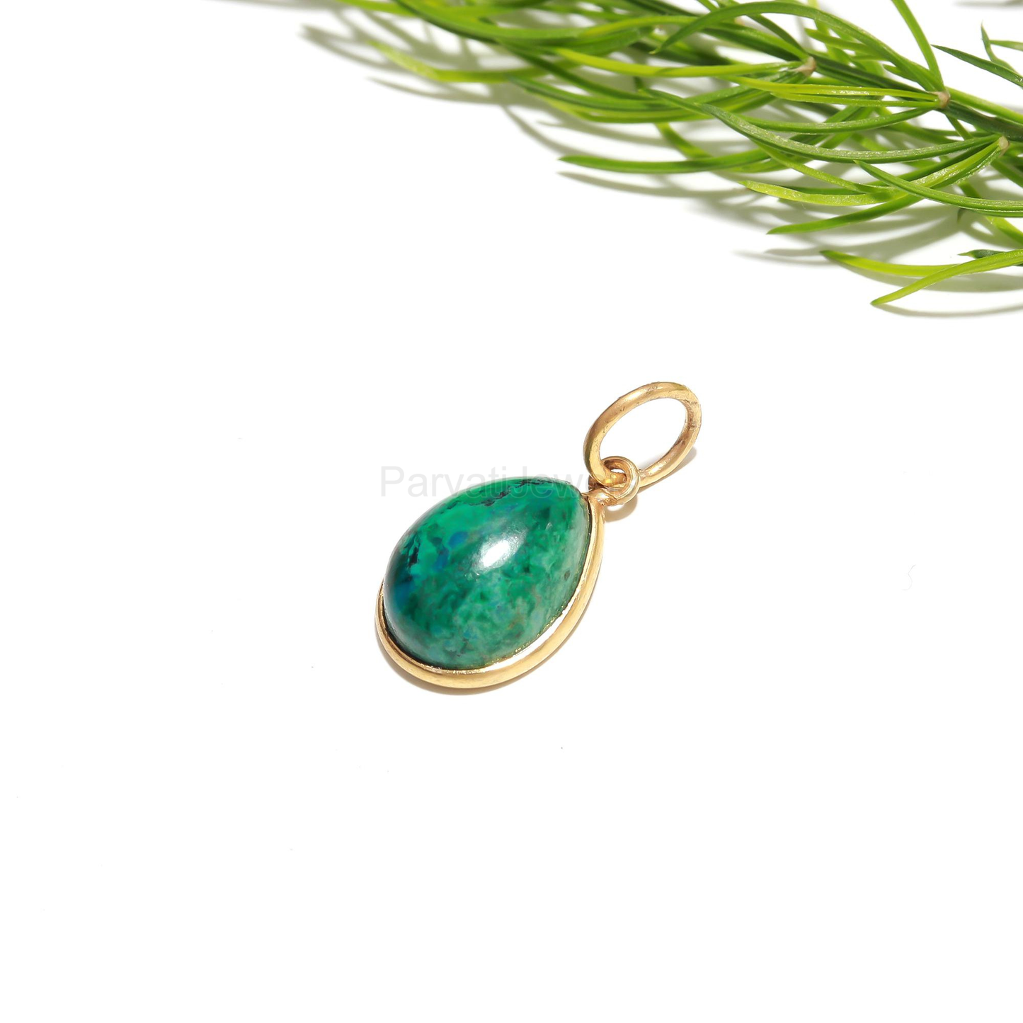 Natural Chrysocolla Charm, 18k Solid Gold Charm, Gold Charm Pendant, Handmade Gold Charm, Dainty Gold Charm