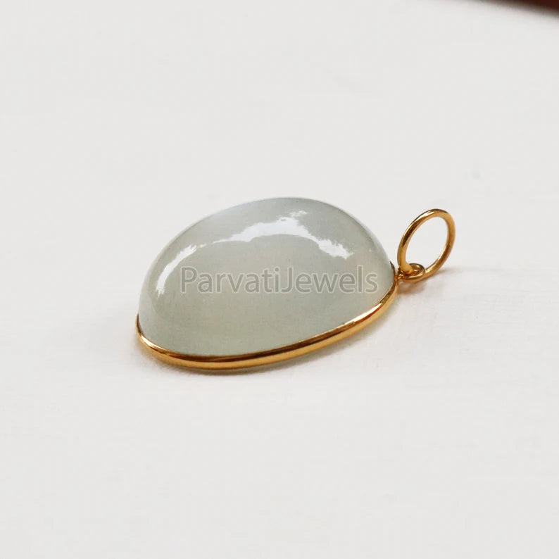 Natural Gray Huge Moonstone Charm, 18k Solid Gold Charm, Natural Moonstone Charm, Gold Charm, Charm Necklace, Handmade Gold Charm