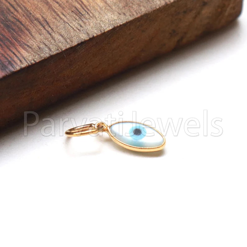 Evil Eye Charm, 18k Solid Gold Charm, Mother of Pearl Eye Gold Charm, Charm, Charm Necklace, Charm Pendant, Handmade Gold Charm, Evil Eye Charm Gift