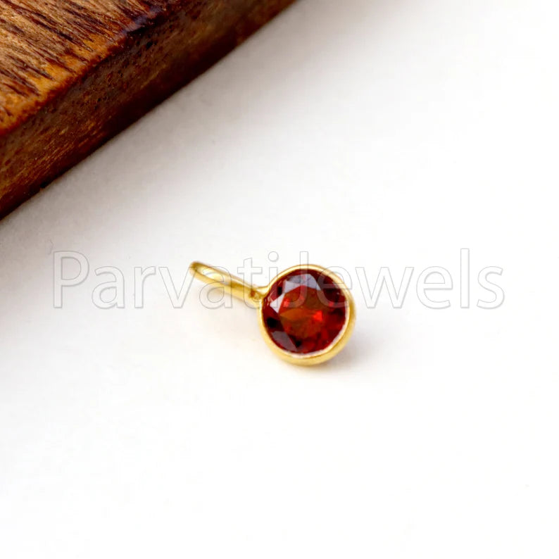 Natural Garnet Charm, 18k Solid Gold Charm, Natural Garnet Charm, Gold Charm, Charm Pendant, Charm Necklace, Handmade Gold Charm