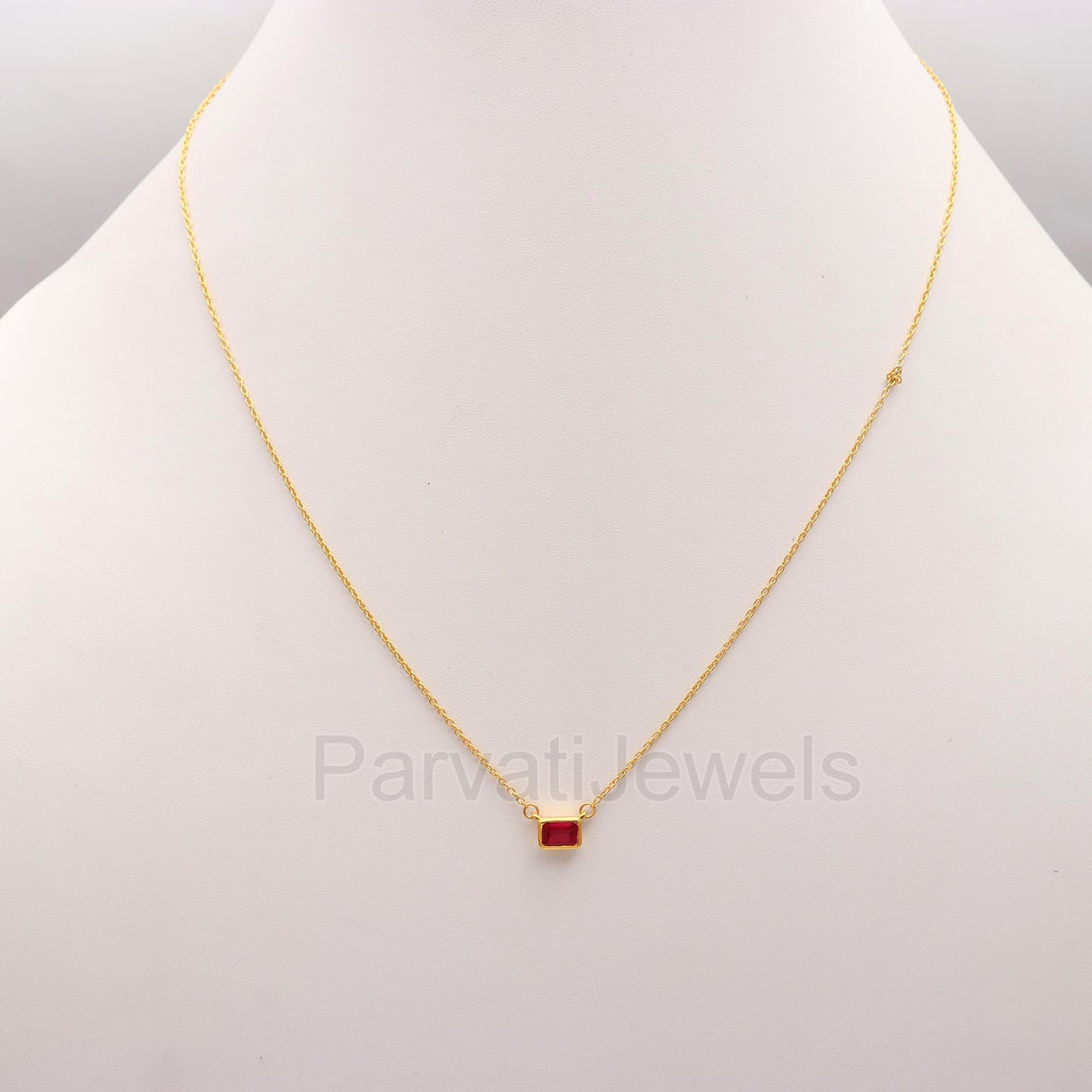 AA Pink Ruby Necklace, 18k Solid Gold Necklace, Ruby Octogon Necklace, Handmade Gold Necklace, July Birthstone Necklace, Ruby Gold Necklace