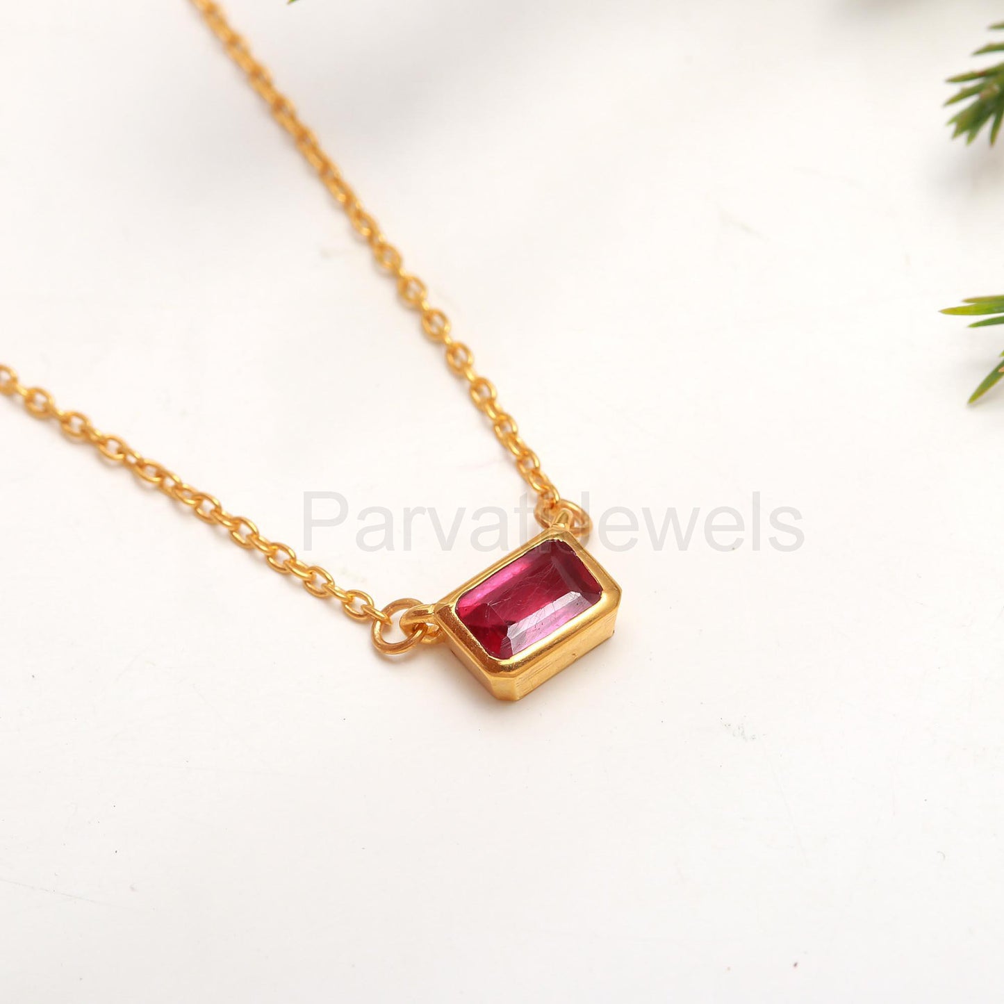 AA Pink Ruby Necklace, 18k Solid Gold Necklace, Ruby Octogon Necklace, Handmade Gold Necklace, July Birthstone Necklace, Ruby Gold Necklace