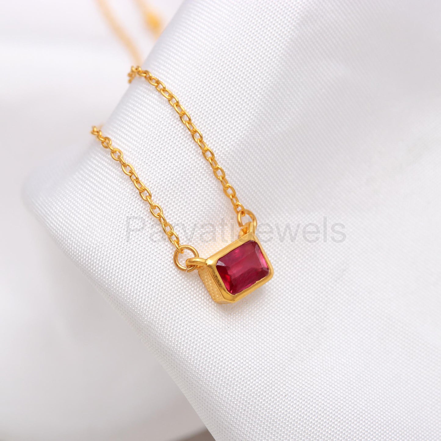 AA Pink Ruby Necklace, 18k Solid Gold Necklace, Ruby Octogon Necklace, Handmade Gold Necklace, July Birthstone Necklace, Ruby Gold Necklace