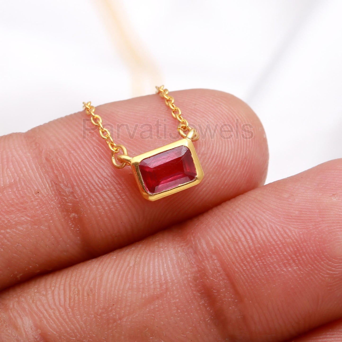 AA Pink Ruby Necklace, 18k Solid Gold Necklace, Ruby Octogon Necklace, Handmade Gold Necklace, July Birthstone Necklace, Ruby Gold Necklace