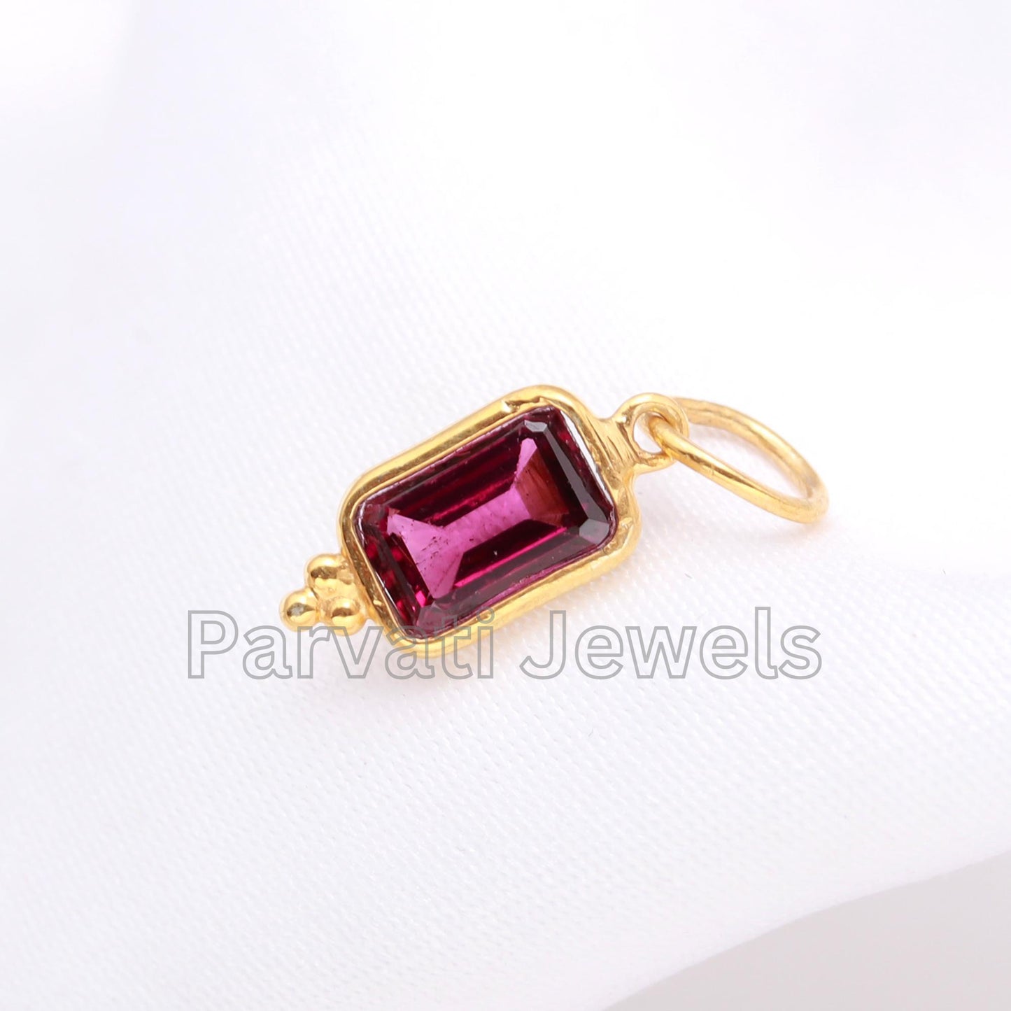 Natural Rhodonite Charm, 18k Solid Gold Charm, Rhodonite Charm, Gold Charm, Garnet Charm, Charm Pendant, Handmade Gold Charm, Gift for her