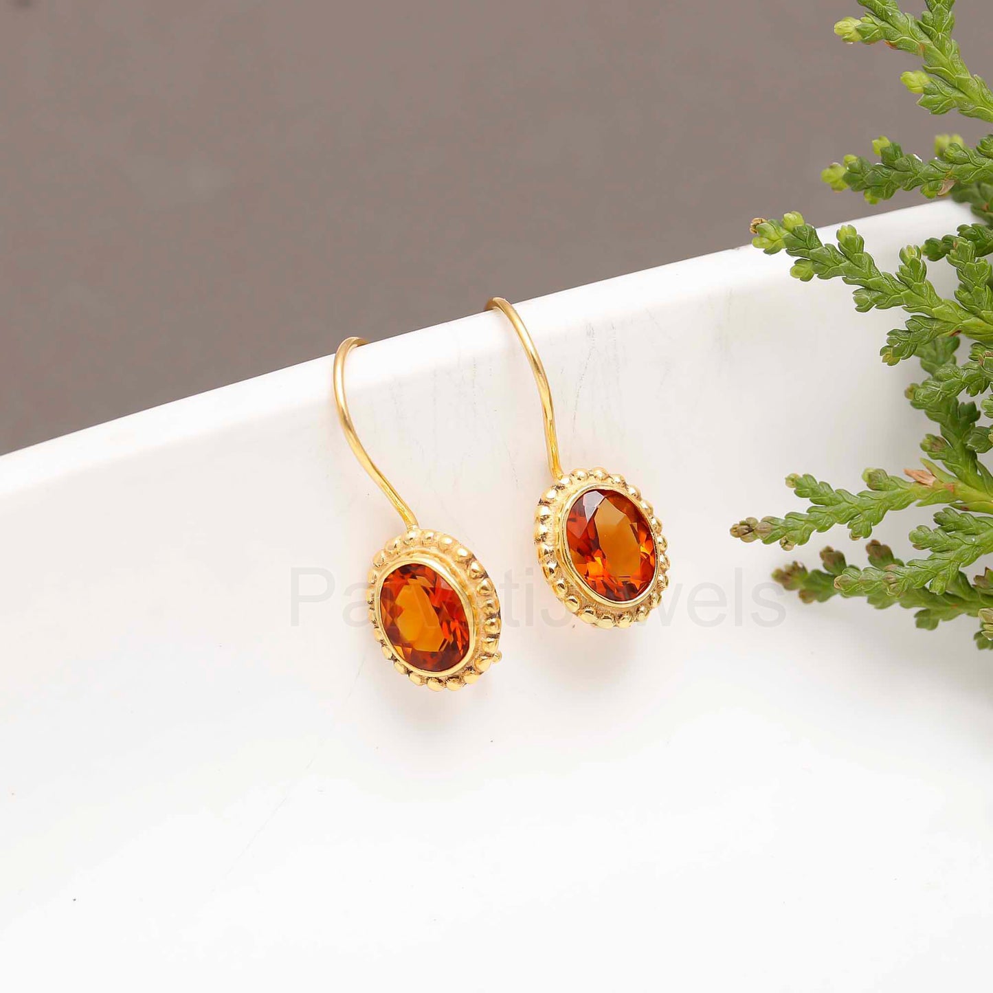 Natural Citrine Gemstone Solid 14k Gold Earrings, Gold Earrings, Citrine Dangle Earrings, Natural Citrine Oval Earrings, Handmade Earrings