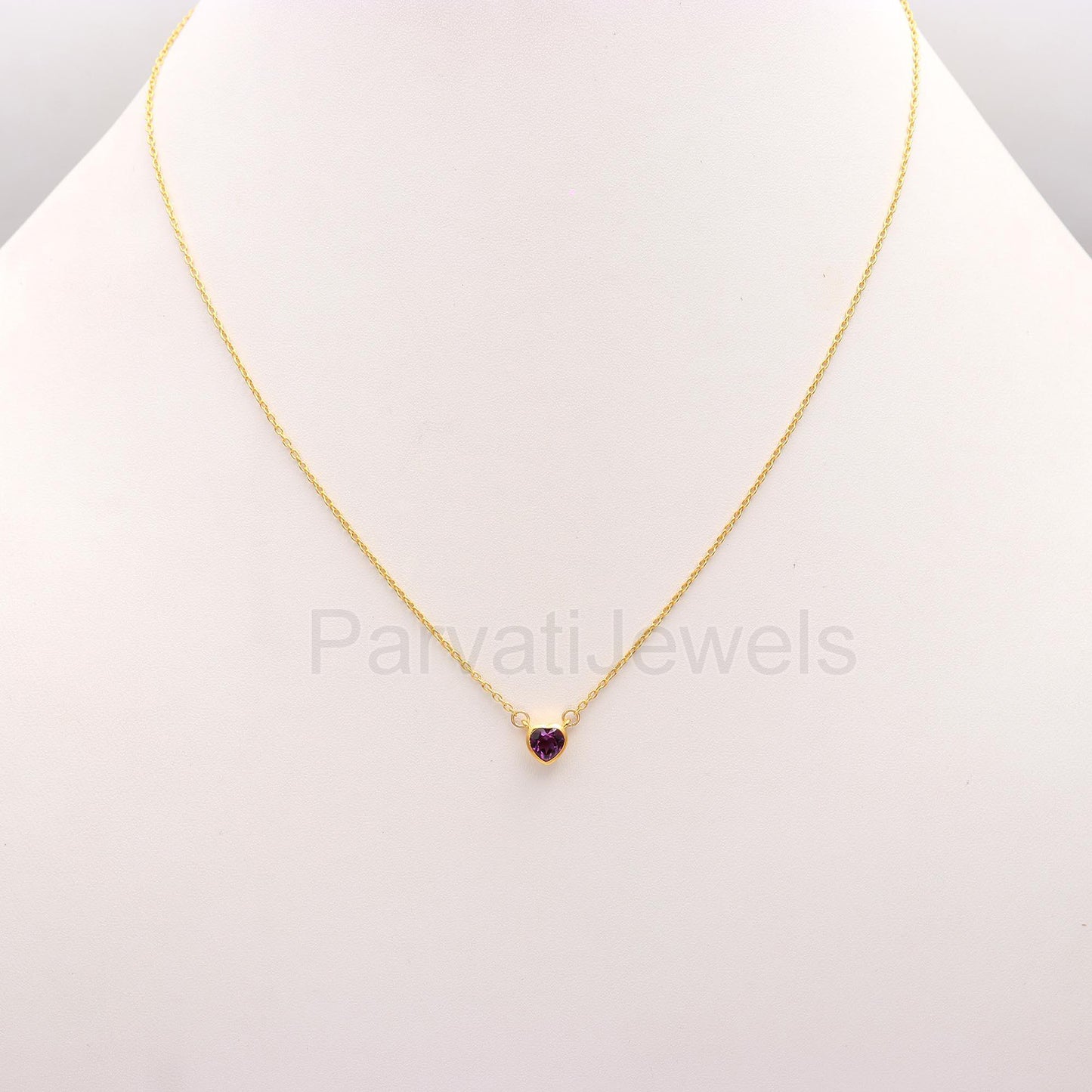 Natural Amethyst Necklace, 18k Solid Gold Necklace, Amethyst Heart Necklace, Handmade Necklace, February Birthstone Necklace, Gold Necklace
