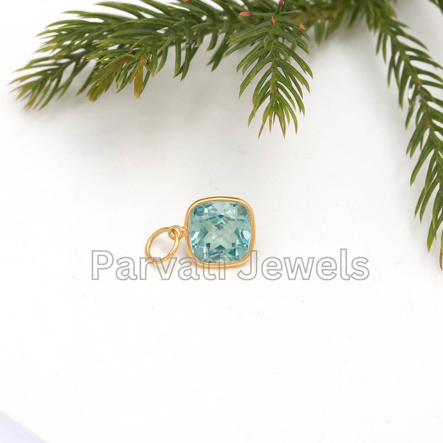 Elegant Green Aquamarine Gold Charm, 18k Solid Gold Charm, Handmade Charm, Green Aquamarine Charm, 18K Gold Charm, Gold Charm, Gift for her