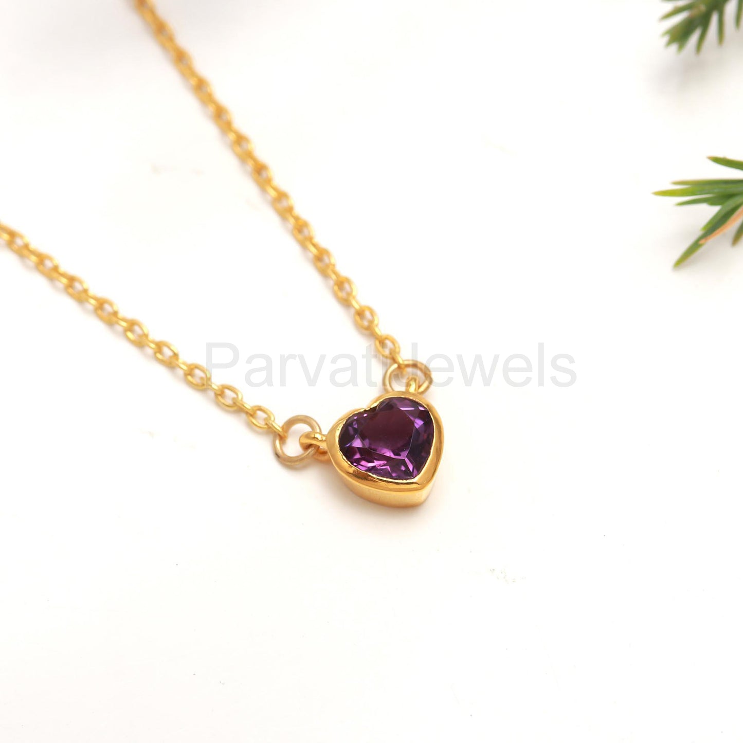 Natural Amethyst Necklace, 18k Solid Gold Necklace, Amethyst Heart Necklace, Handmade Necklace, February Birthstone Necklace, Gold Necklace