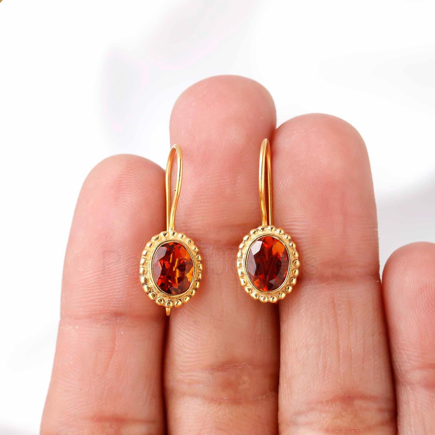 Natural Citrine Gemstone Solid 14k Gold Earrings, Gold Earrings, Citrine Dangle Earrings, Natural Citrine Oval Earrings, Handmade Earrings