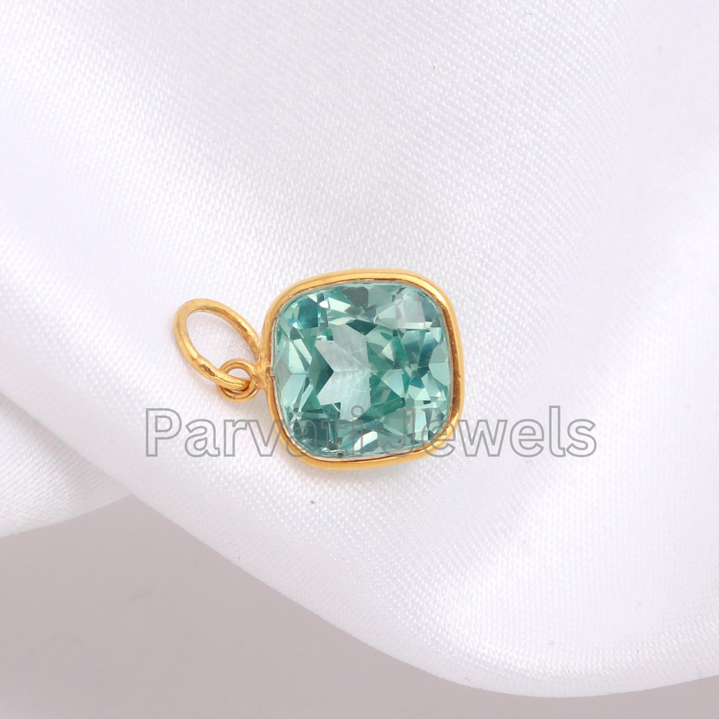 Elegant Green Aquamarine Gold Charm, 18k Solid Gold Charm, Handmade Charm, Green Aquamarine Charm, 18K Gold Charm, Gold Charm, Gift for her