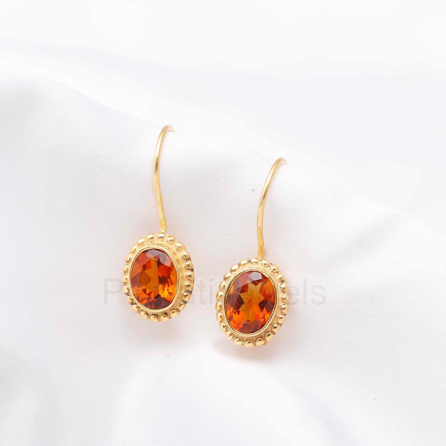 Natural Citrine Gemstone Solid 14k Gold Earrings, Gold Earrings, Citrine Dangle Earrings, Natural Citrine Oval Earrings, Handmade Earrings