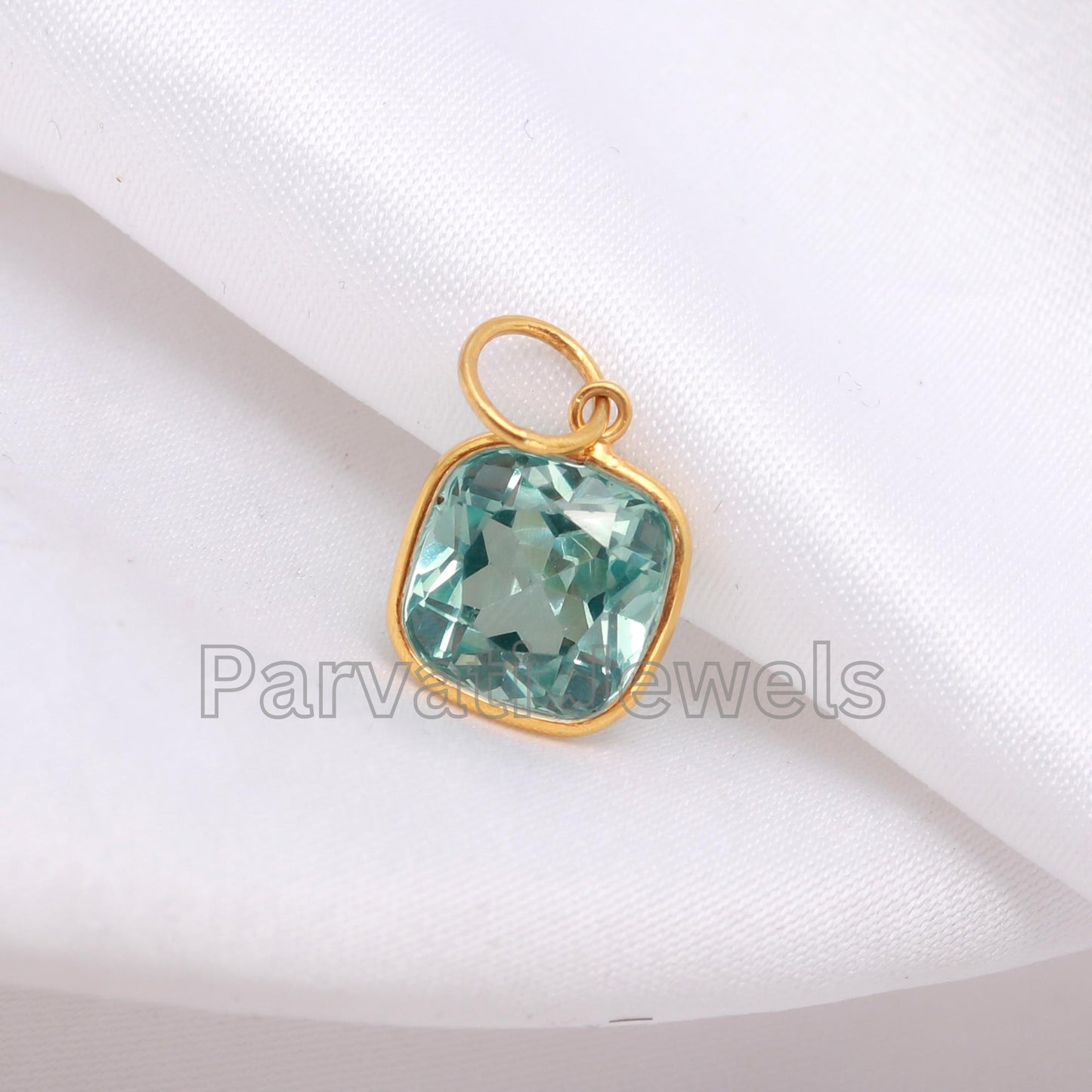 Elegant Green Aquamarine Gold Charm, 18k Solid Gold Charm, Handmade Charm, Green Aquamarine Charm, 18K Gold Charm, Gold Charm, Gift for her
