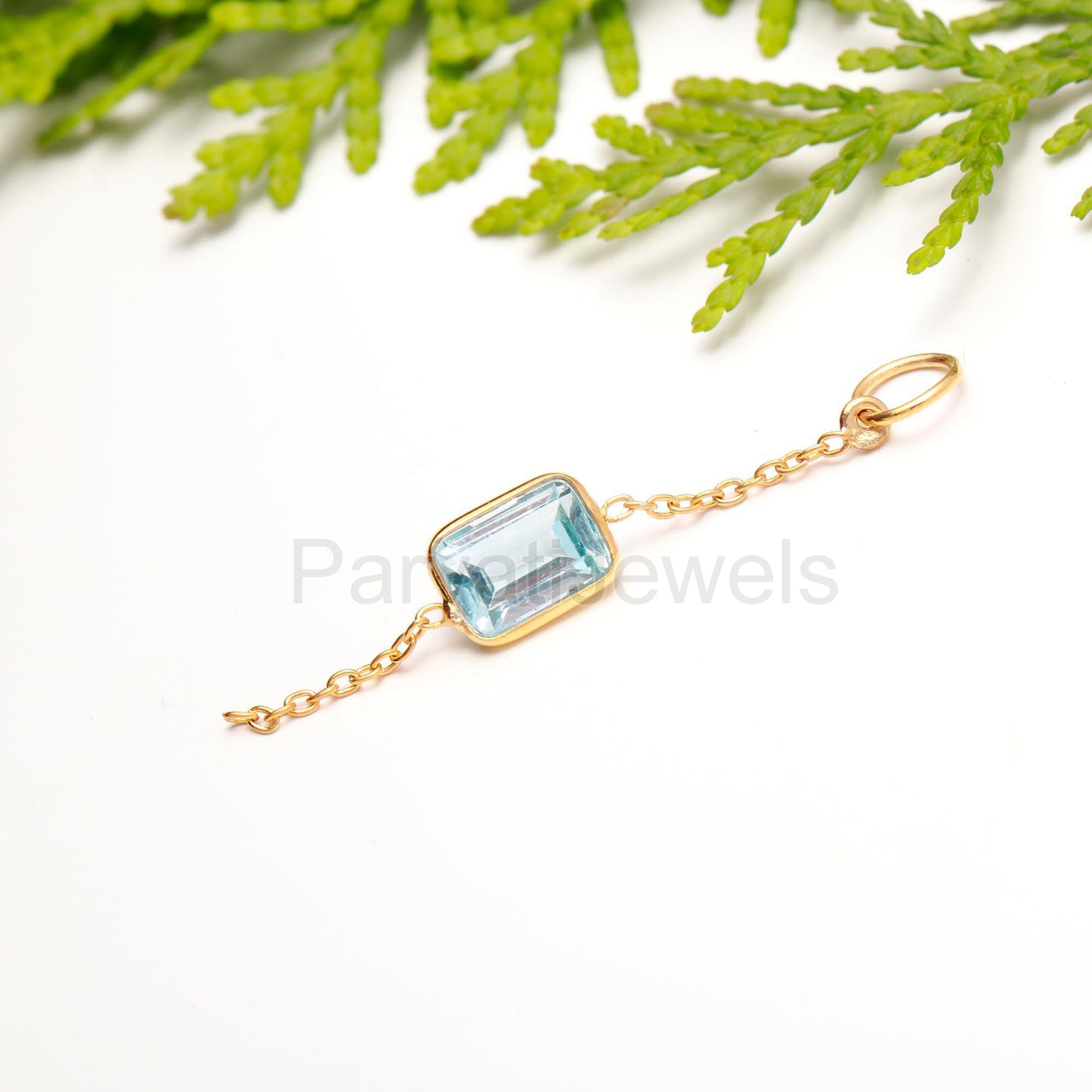 Natural Blue Topaz Charm, 18k Solid Gold Charm, Gold Charm, Blue Topaz Link Chain Charm, Charm Pendant, Charm Necklace, Handmade Gold Charm