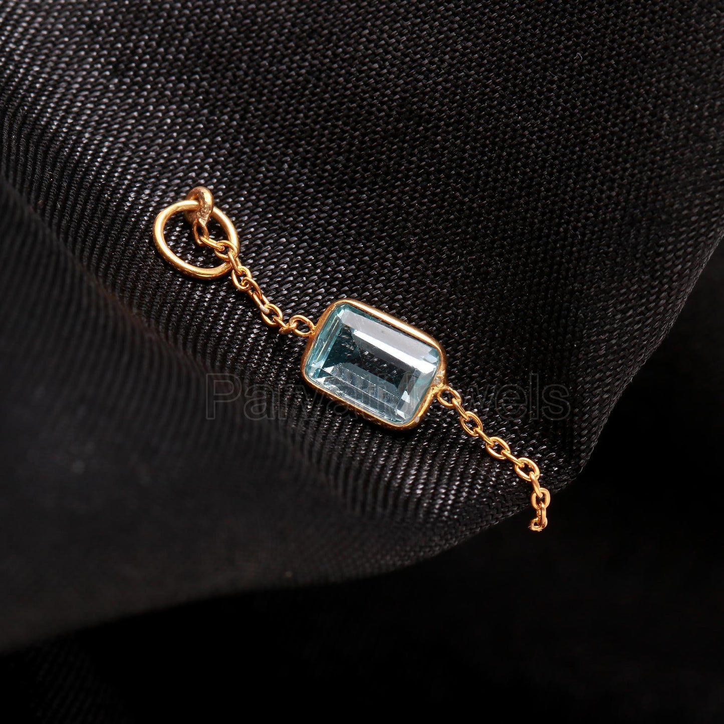 Natural Blue Topaz Charm, 18k Solid Gold Charm, Gold Charm, Blue Topaz Link Chain Charm, Charm Pendant, Charm Necklace, Handmade Gold Charm
