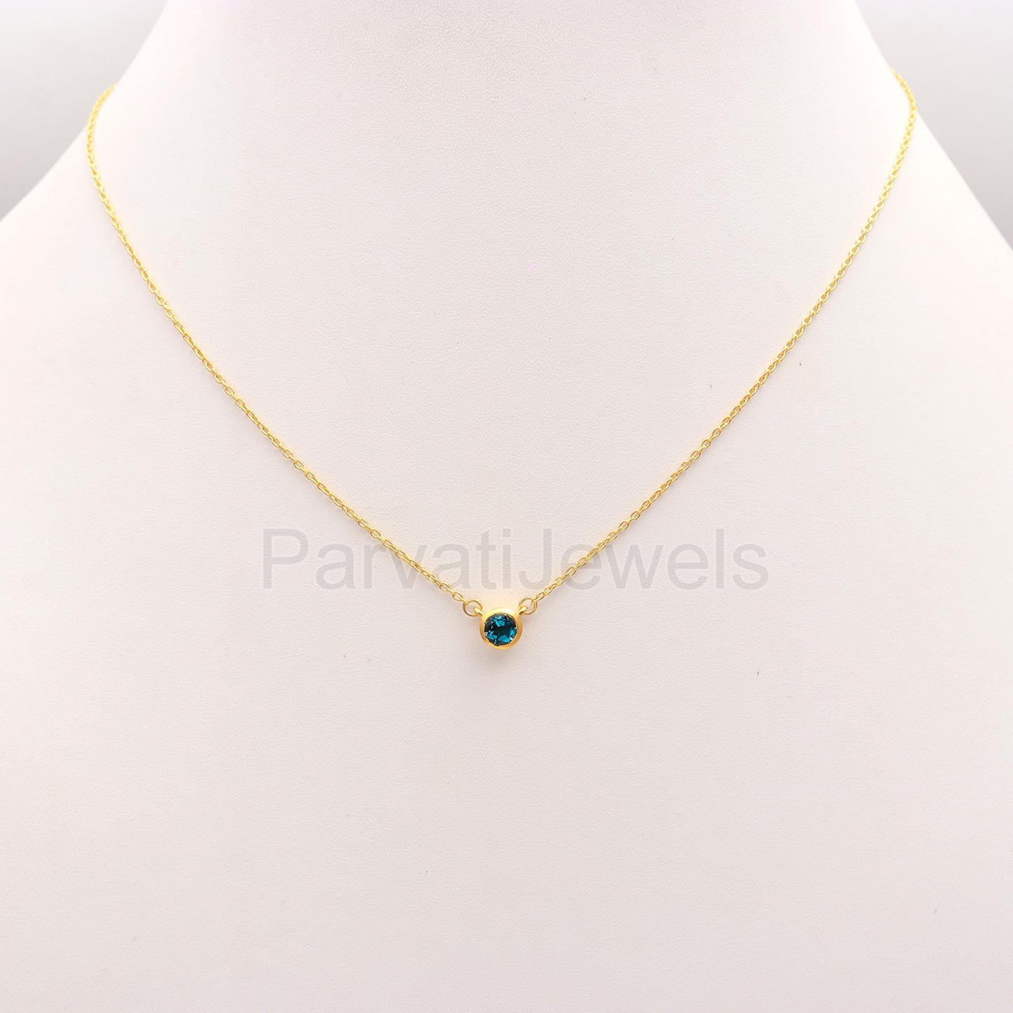 Natural London Blue Topaz 18k Solid Gold Charm, Topaz Pendant Necklace, Handmade Gold Necklace, December Birthstone Necklace, Gold Necklace