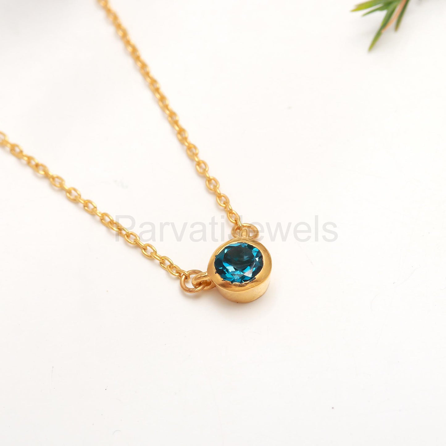 Natural London Blue Topaz 18k Solid Gold Charm, Topaz Pendant Necklace, Handmade Gold Necklace, December Birthstone Necklace, Gold Necklace