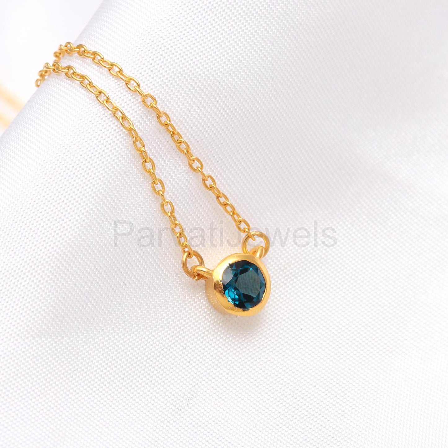 Natural London Blue Topaz 18k Solid Gold Charm, Topaz Pendant Necklace, Handmade Gold Necklace, December Birthstone Necklace, Gold Necklace