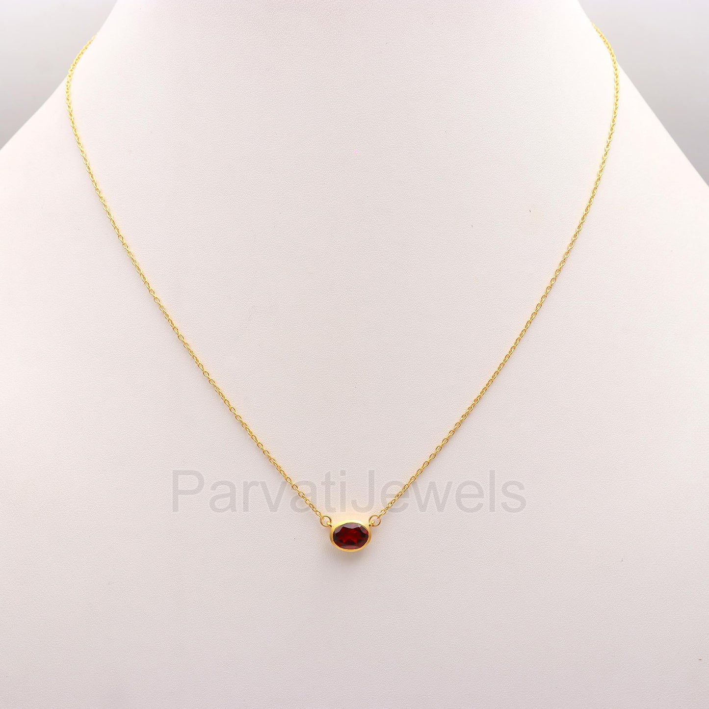 Natural Garnet Oval Necklace, 18k Solid Gold Necklace, Garnet Necklace, Handmade Gold Necklace, January Birthstone Necklace, Gold Necklace