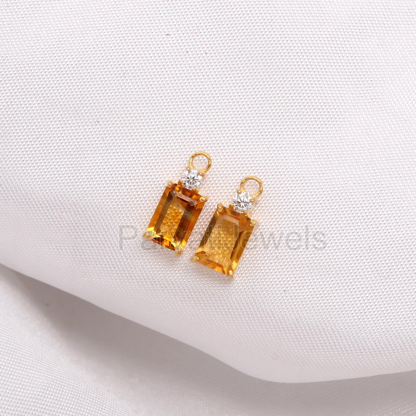 Natural Citrine and Moissanite Earrings, 18k Solid Gold Earrings, Handmade Gold Earrings, Citrine & Moissanite Earrings, Gift for her,