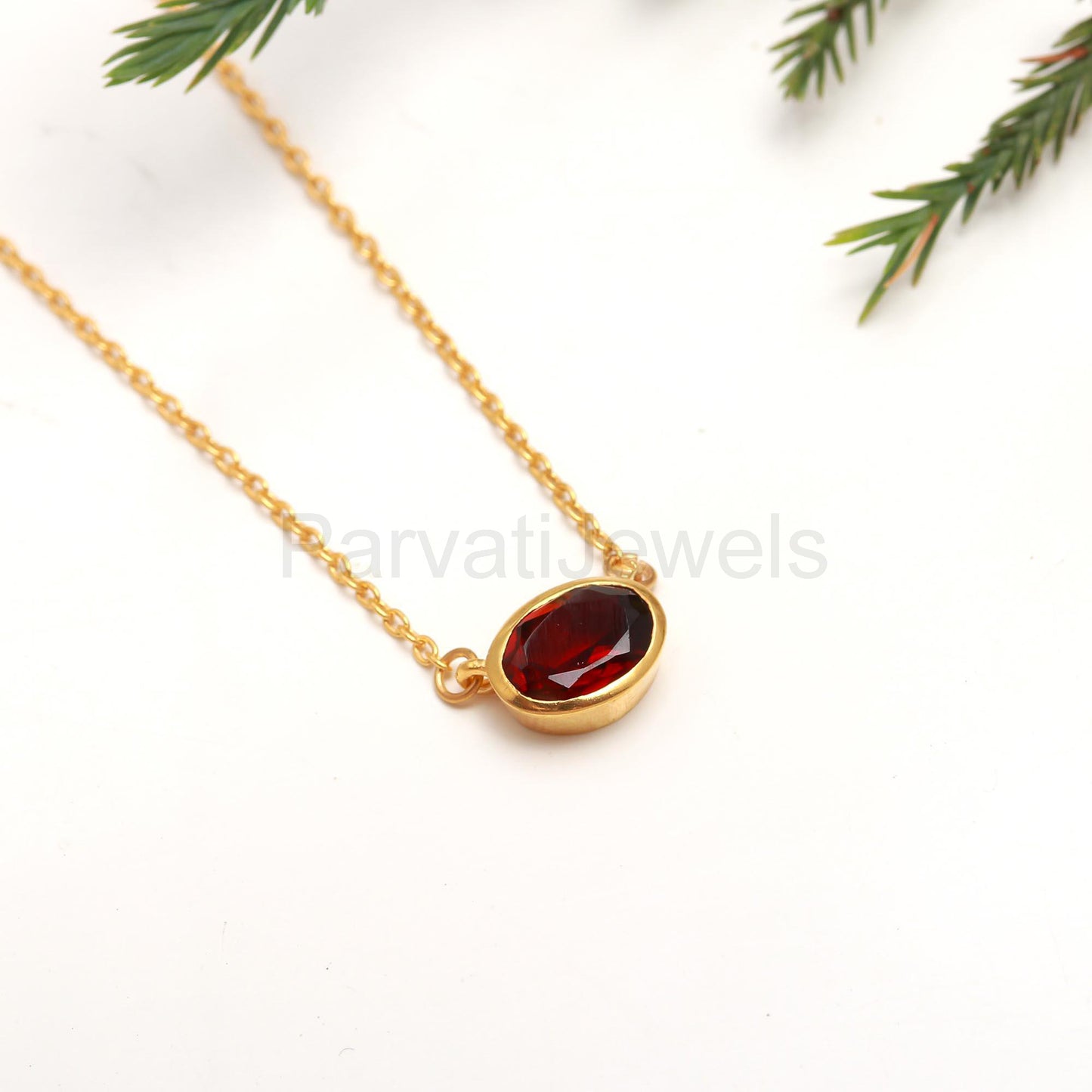 Natural Garnet Oval Necklace, 18k Solid Gold Necklace, Garnet Necklace, Handmade Gold Necklace, January Birthstone Necklace, Gold Necklace