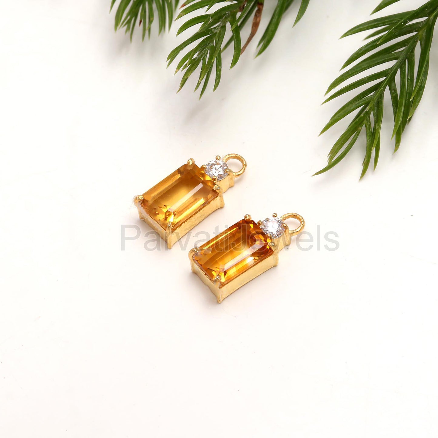 Natural Citrine and Moissanite Earrings, 18k Solid Gold Earrings, Handmade Gold Earrings, Citrine & Moissanite Earrings, Gift for her,