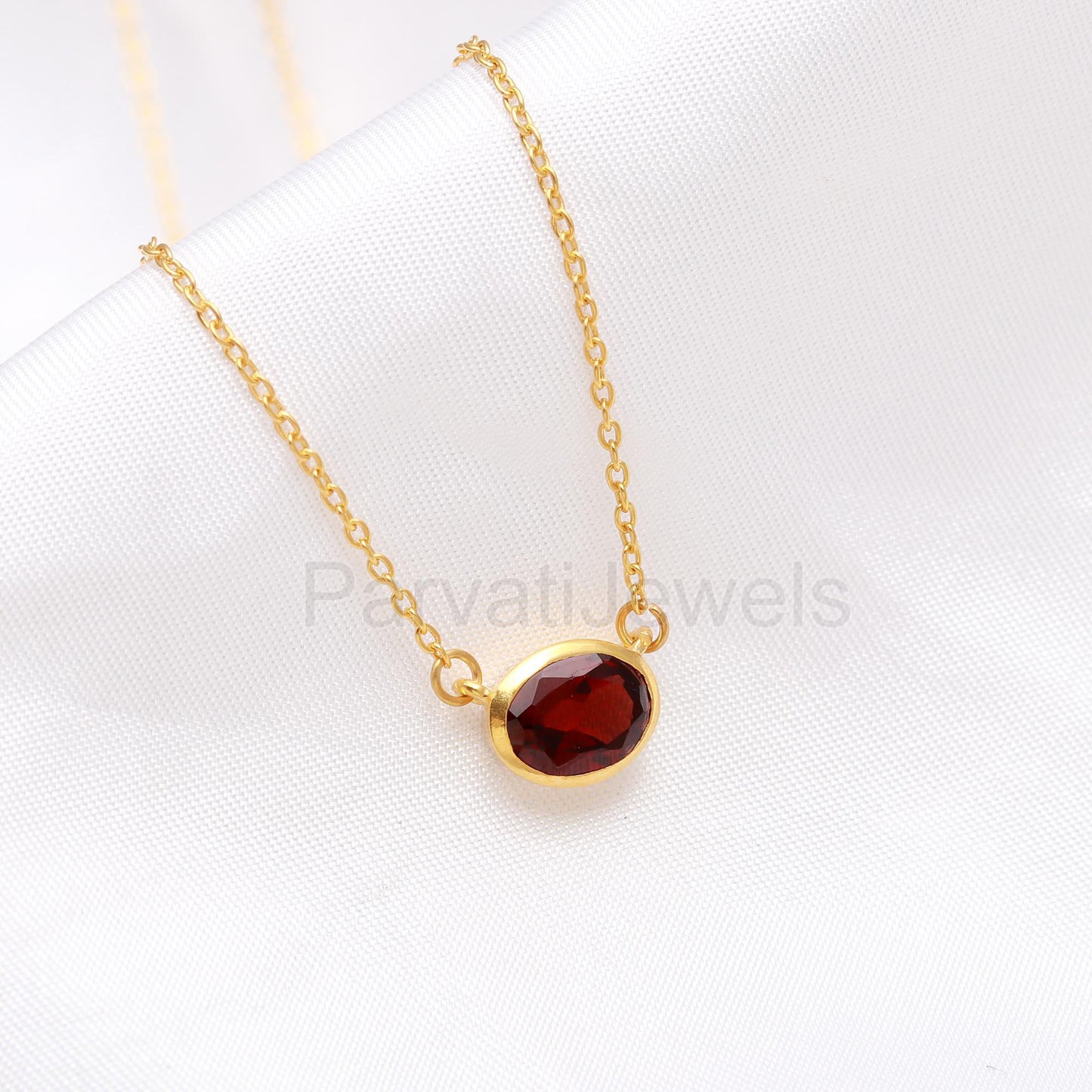 Natural Garnet Oval Necklace, 18k Solid Gold Necklace, Garnet Necklace, Handmade Gold Necklace, January Birthstone Necklace, Gold Necklace