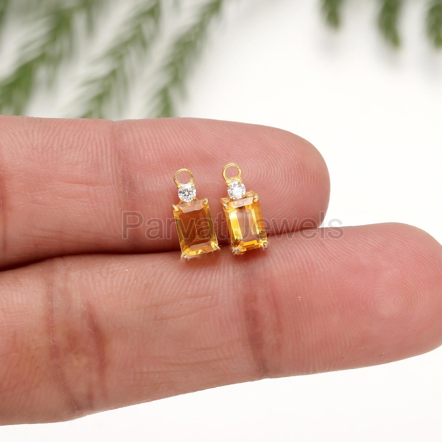 Natural Citrine and Moissanite Earrings, 18k Solid Gold Earrings, Handmade Gold Earrings, Citrine & Moissanite Earrings, Gift for her,