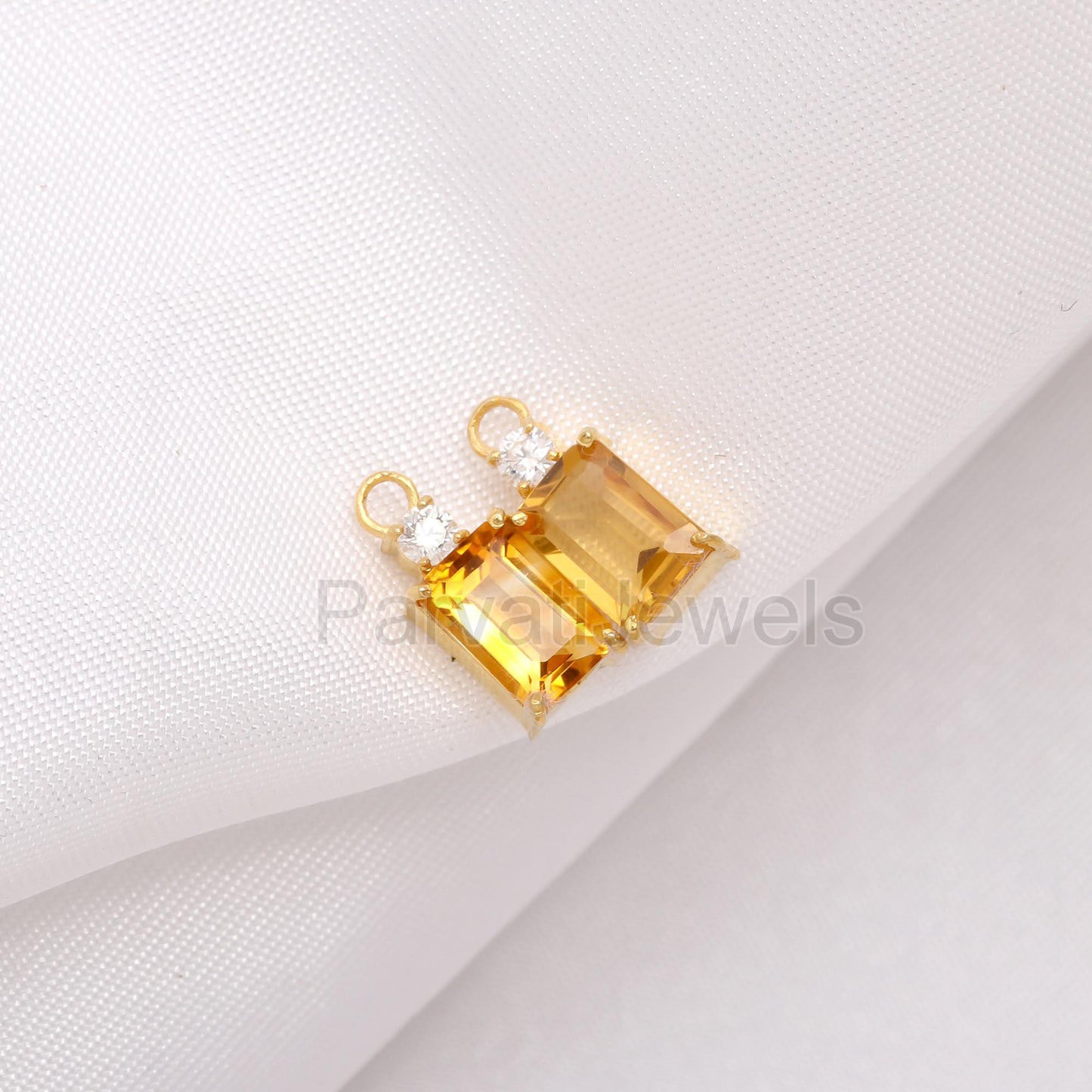 Natural Citrine and Moissanite Earrings, 18k Solid Gold Earrings, Handmade Gold Earrings, Citrine & Moissanite Earrings, Gift for her,