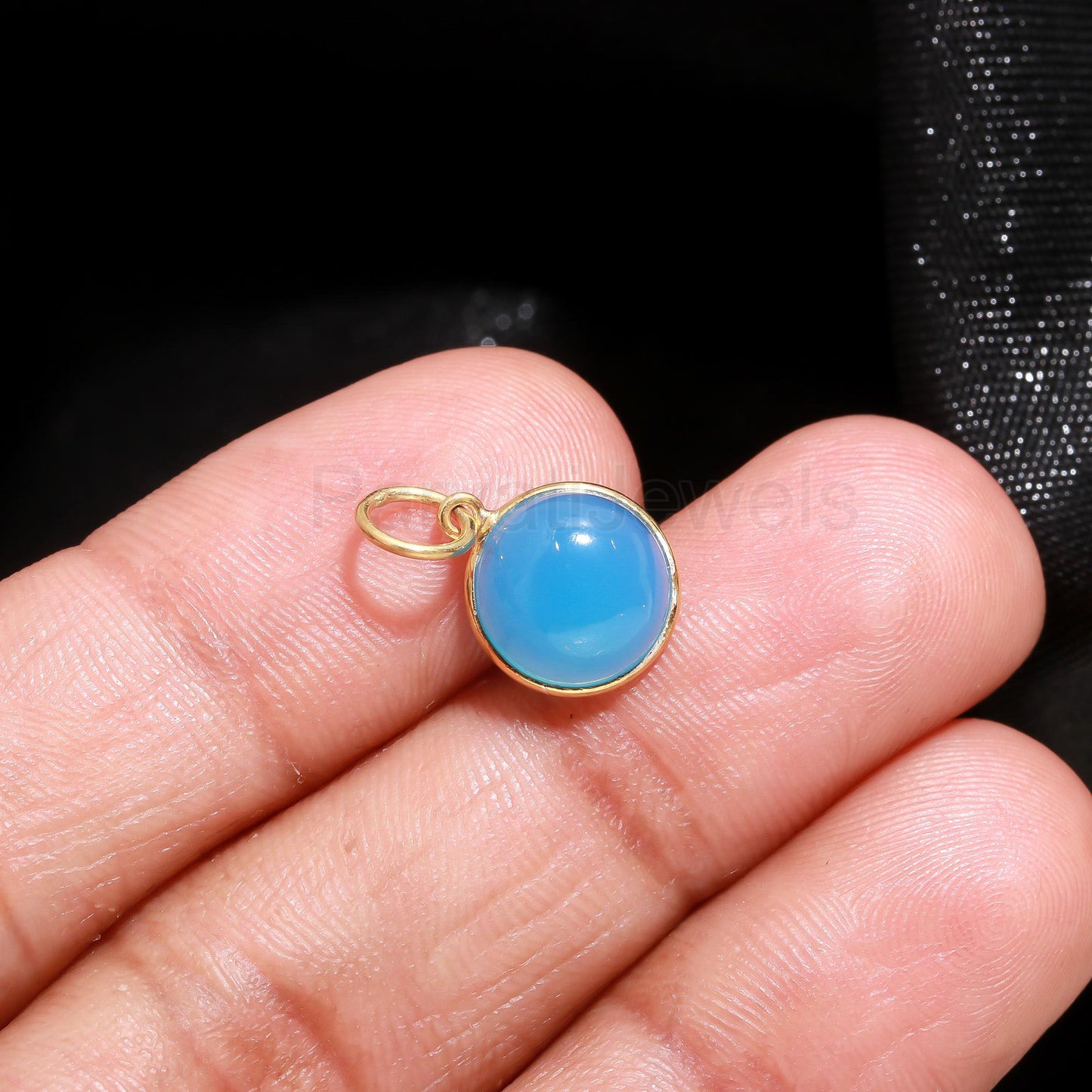 AA Natural Chalcedony Round Shaped Charm, Chalcedony Gemstone Charm, Handcrafted Gold Charm, Solid Gold Charm, Minimalist Gold Charm,