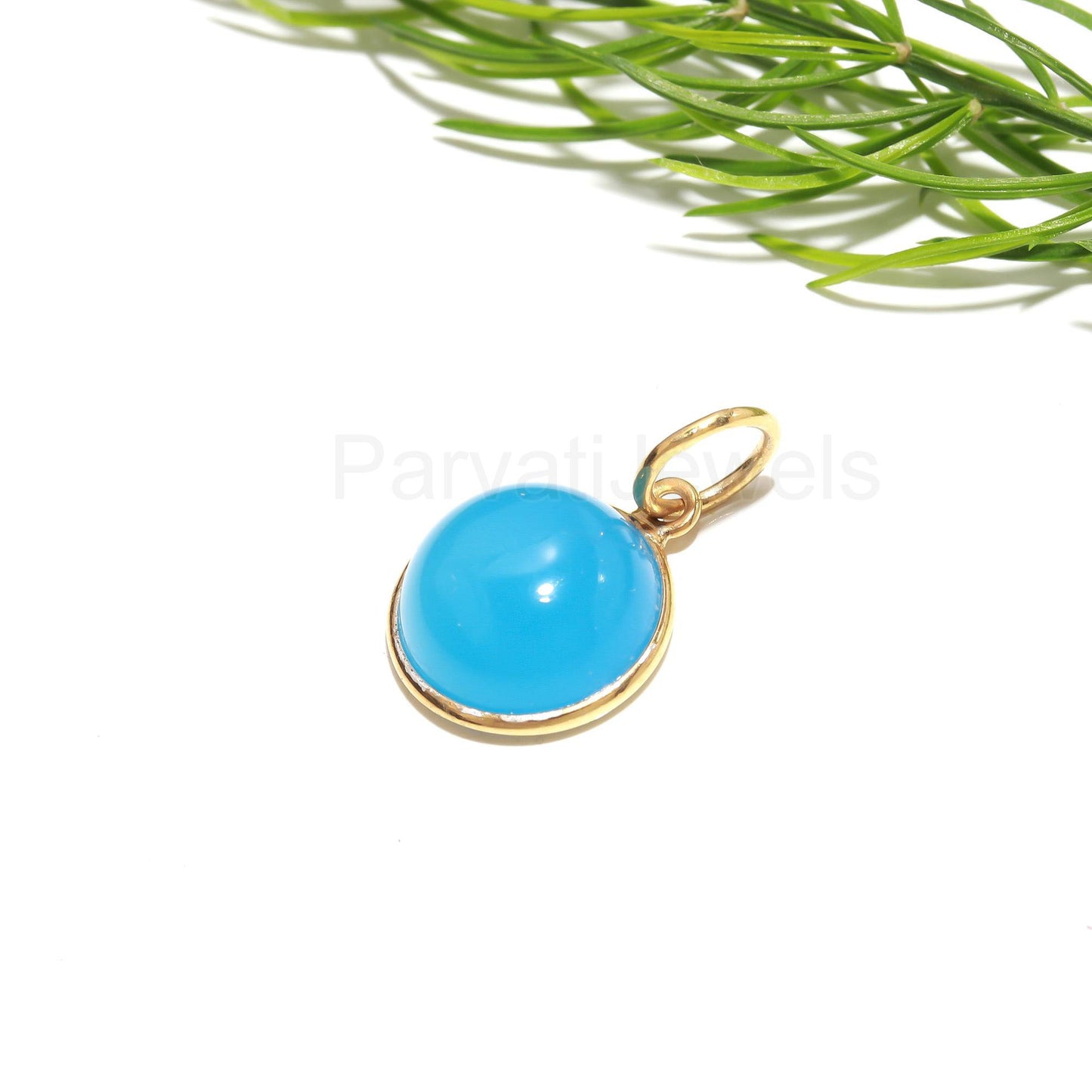 AA Natural Chalcedony Round Shaped Charm, Chalcedony Gemstone Charm, Handcrafted Gold Charm, Solid Gold Charm, Minimalist Gold Charm,