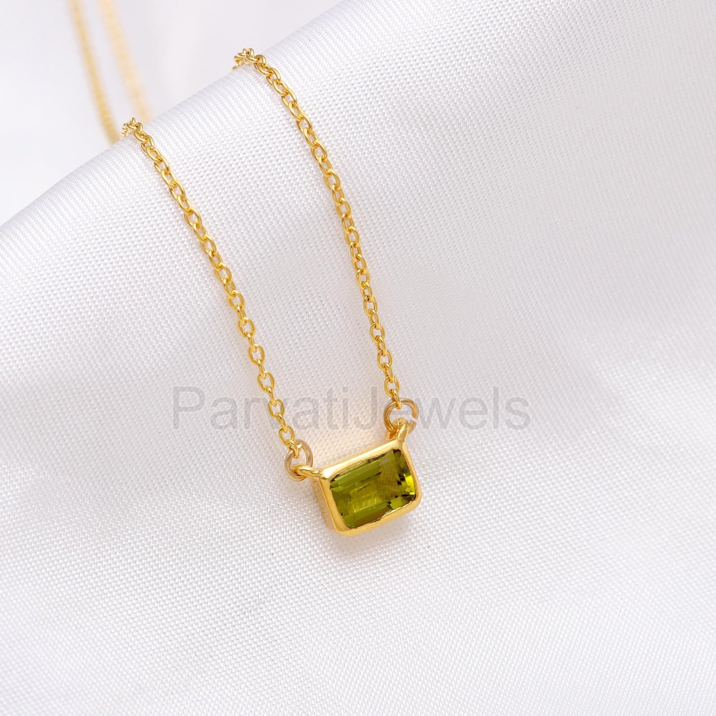 Natural Green Peridot Necklace, 18k Solid Gold Necklace, Peridot Necklace, Handmade Gold Necklace, Peridot August Necklace, Gold Necklace