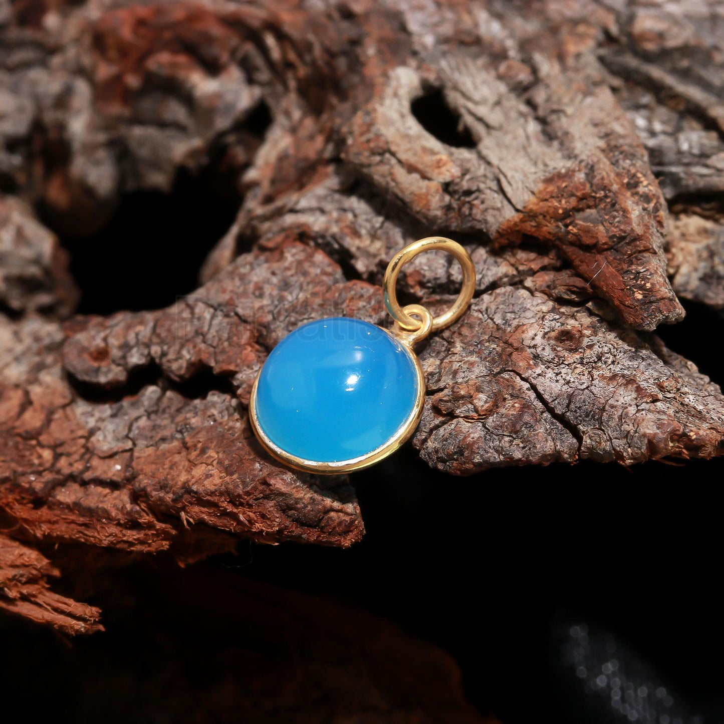 AA Natural Chalcedony Round Shaped Charm, Chalcedony Gemstone Charm, Handcrafted Gold Charm, Solid Gold Charm, Minimalist Gold Charm,