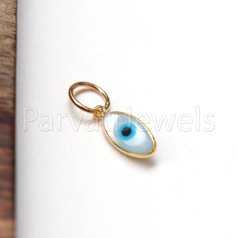 Evil Eye Charm, 18k Solid Gold Charm, Mother of Pearl Eye Gold Charm, Charm, Charm Necklace, Charm Pendant, Handmade Gold Charm, Evil Eye Charm Gift