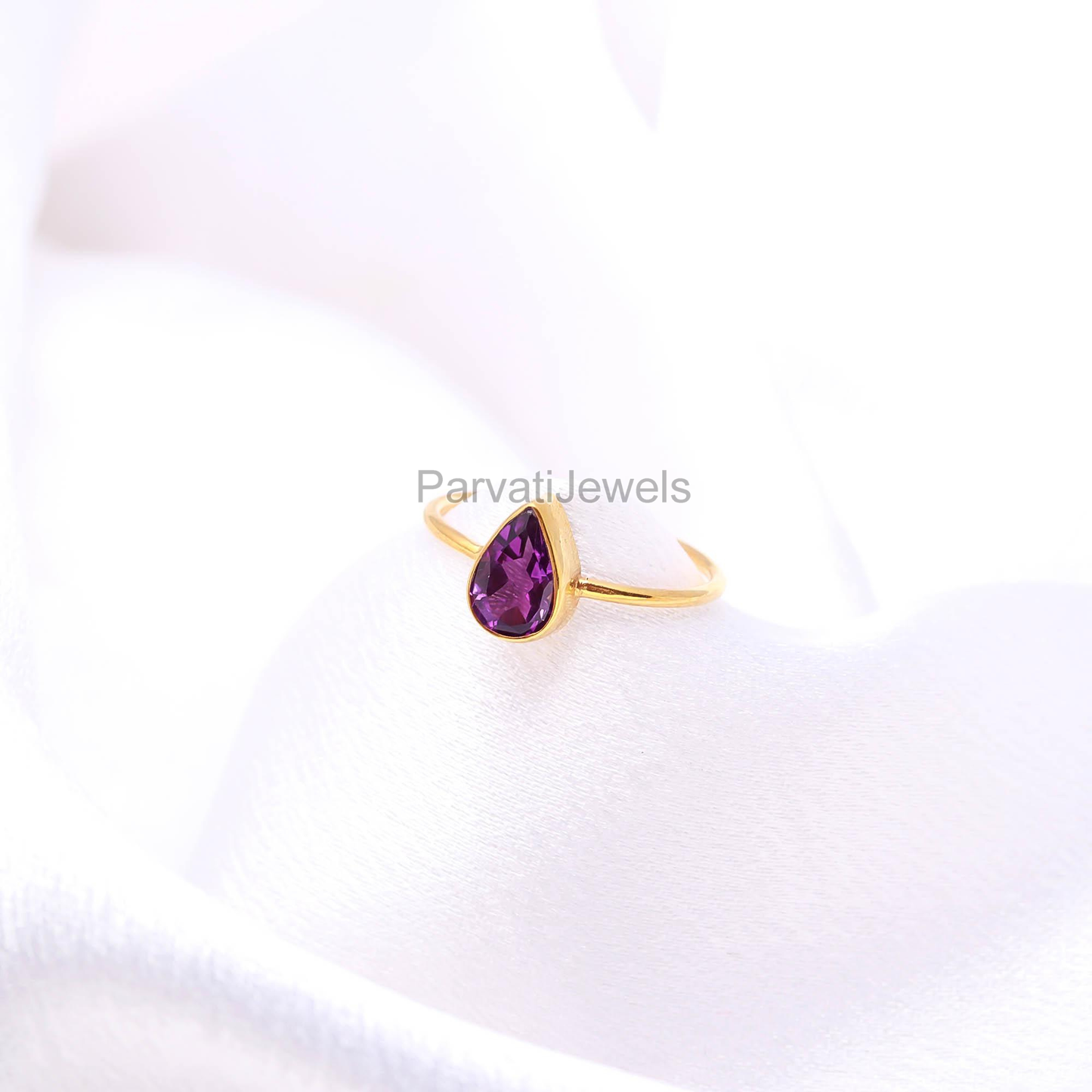 Natural Amethyst Pear Shaped Gold Ring, Handmade Gold Ring, 18k Solid Gold Ring, Gift For Her, Dainty Gold Ring, Minimalist Gold Ring