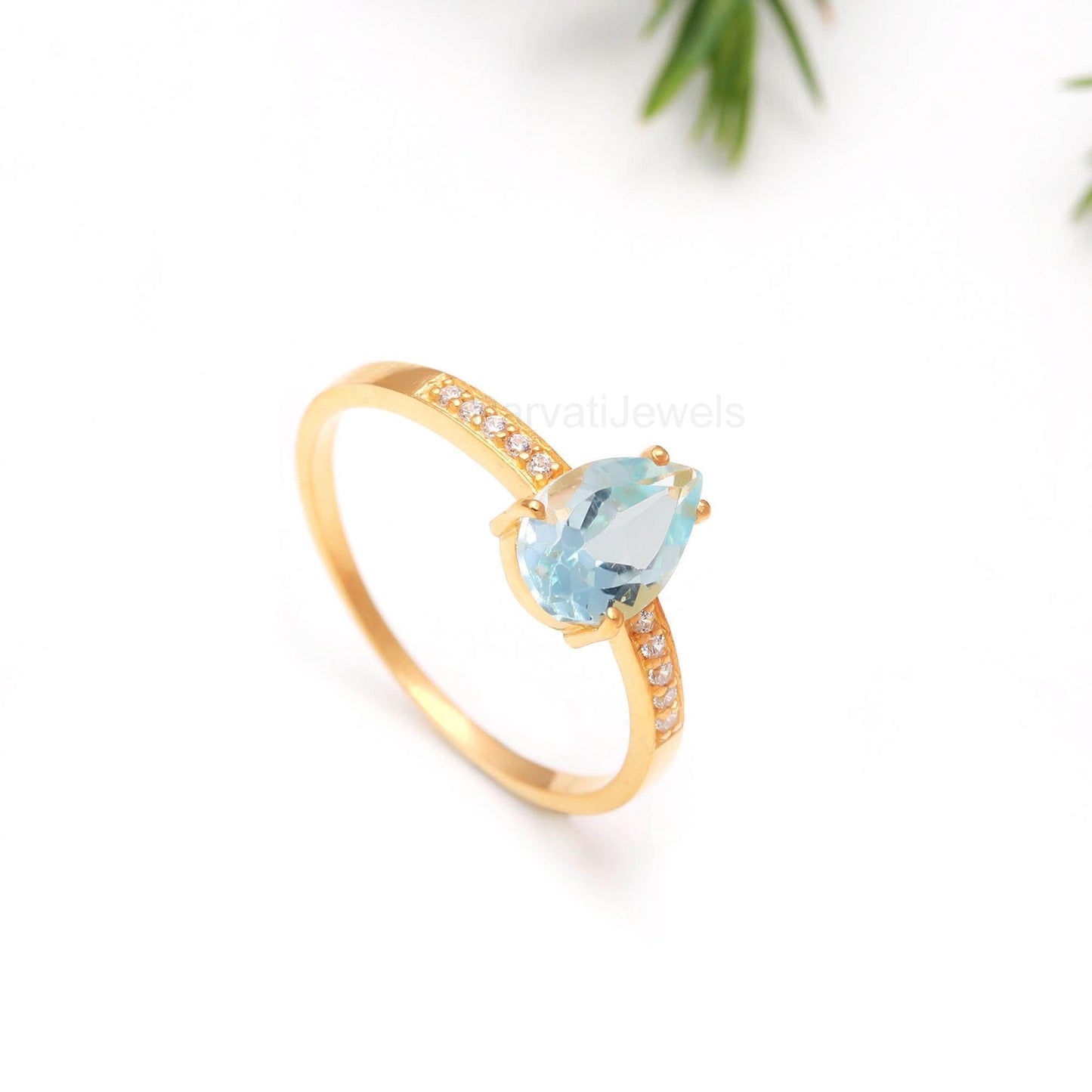 AA Natural Blue Topaz With Diamond Gold Ring, 14K Solid Gold Ring, Handcrafted Ring, Dainty Blue Topaz Gold Ring, December Birthstone