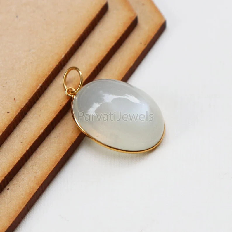 Natural Gray Huge Moonstone Charm, 18k Solid Gold Charm, Natural Moonstone Charm, Gold Charm, Charm Necklace, Handmade Gold Charm
