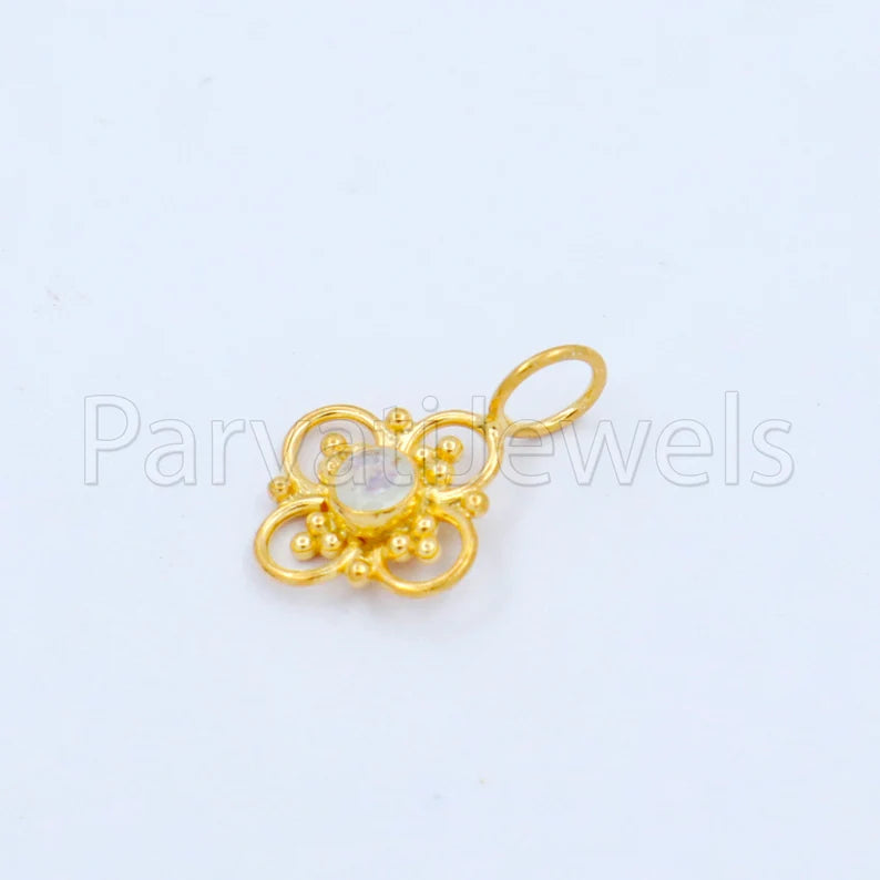 Natural Rainbow Moonstone Charm, 18k Solid Gold Charm, Handmade Gold Charm, Designer Charm Pendant, Charms Necklace, Rainbow Moonstone Charm