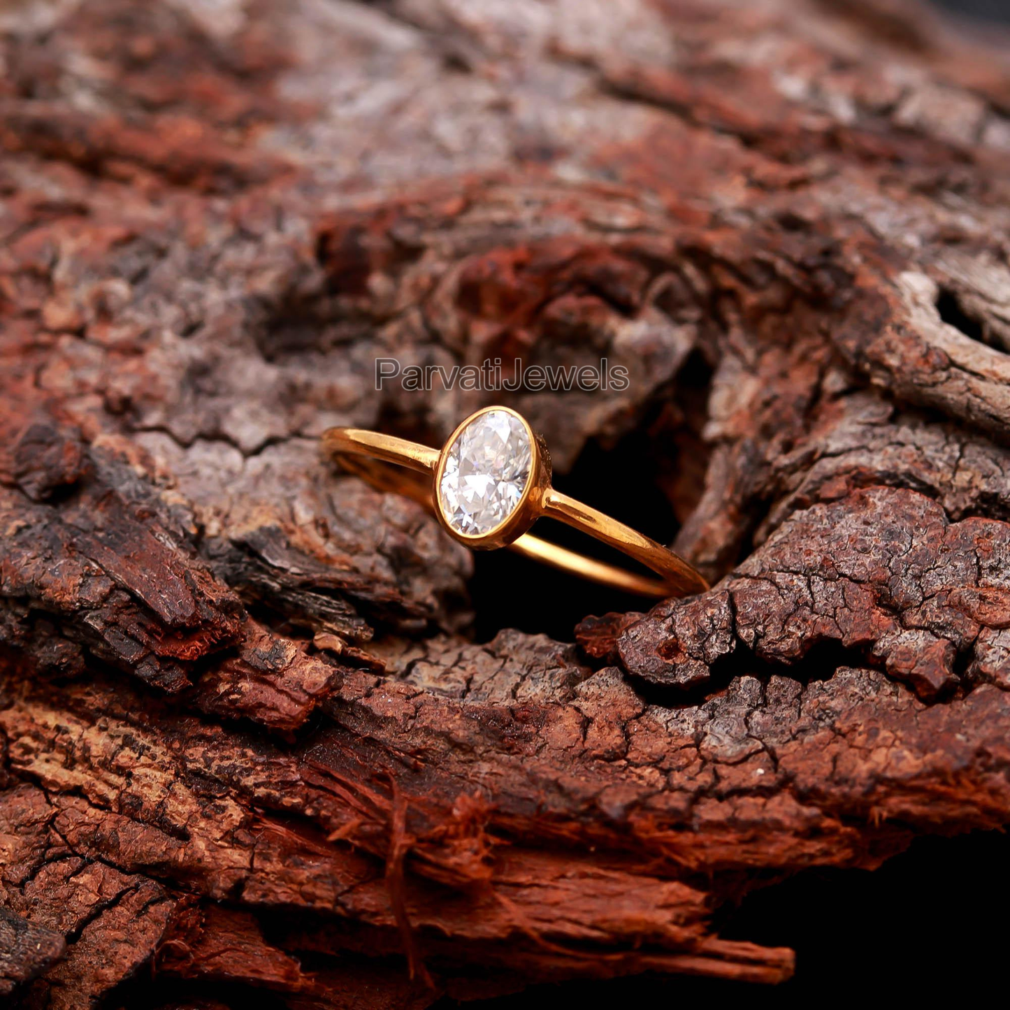 AA Natural Moissanite Gold Ring, Handmade Gold Ring, Gift for her, 18K Solid Gold Ring, Dainty Gold Ring, Minimalist Gold Ring