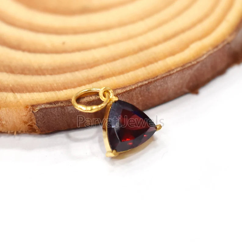 Natura Solid Gold Garnet Charm, 18k Solid Gold Charm, Prong Setting Jewelry, Gold Charm, Charm Pendant, Handmade Gold Charm, Gift for Her
