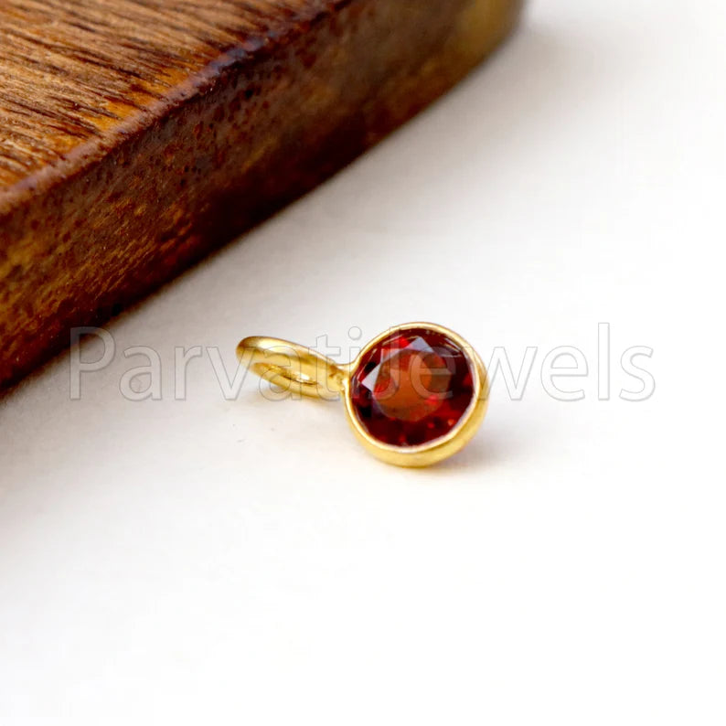 Natural Garnet Charm, 18k Solid Gold Charm, Natural Garnet Charm, Gold Charm, Charm Pendant, Charm Necklace, Handmade Gold Charm