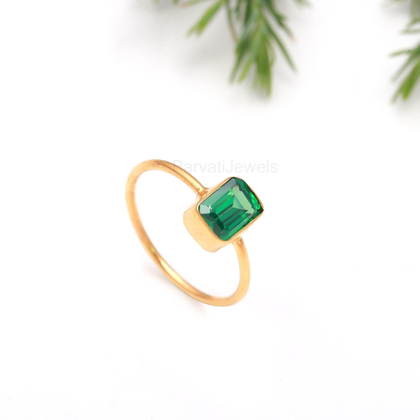 Lab Created Emerald Gold Ring, 18K Solid Gold Ring, Handmade Gold Ring, May Birthstone, Gift for her, Dainty Gold Ring, Emerald Gold Ring